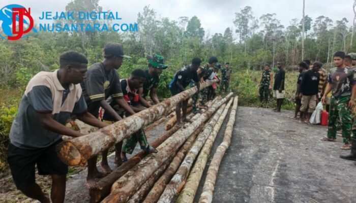 Perkuat Akses Ekonomi, Satgas Yonif 123/Rajawali Bangun Dermaga dan Gapura di Perbatasan
