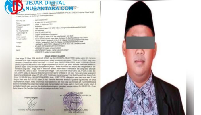 Diduga Gelapkan Dua Mobil Rental Rp698 Juta, Kades Tebaloan Gresik Dilaporkan ke Polisi