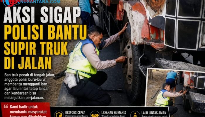 Momen Aipda Ikhwan Restianto Bantu Sopir Truk Pecah Ban di Tengah Kepadatan Margomulyo