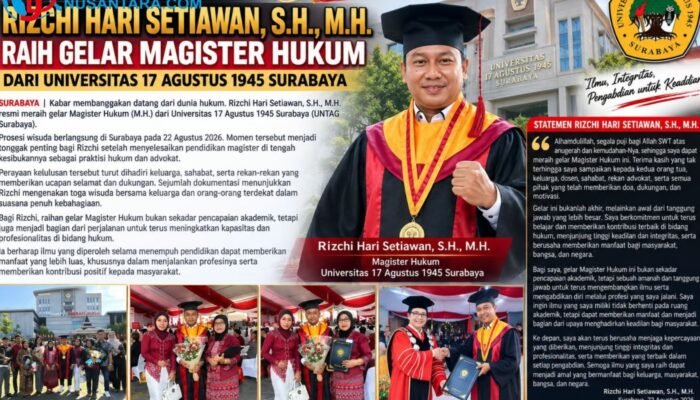 Rizchi Hari Setiawan Raih Magister Hukum UNTAG Surabaya, Tegaskan Komitmen Keadilan dan Integritas
