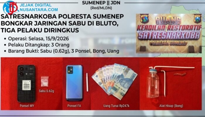 Satresnarkoba Polresta Sumenep Bongkar Jaringan Sabu di Bluto, Tiga Pelaku Diringkus