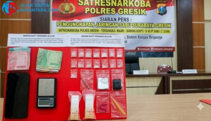 Satresnarkoba Polres Gresik Ringkus Pengedar Sabu Jaringan Surabaya, 15 Paket Disita