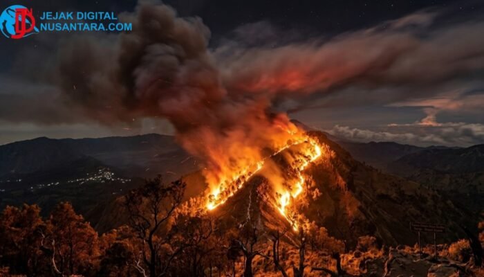 Kebakaran Hutan Gunung Arjuno Meluas Hingga 50 Hektare, Angin Kencang Hambat Pemadaman
